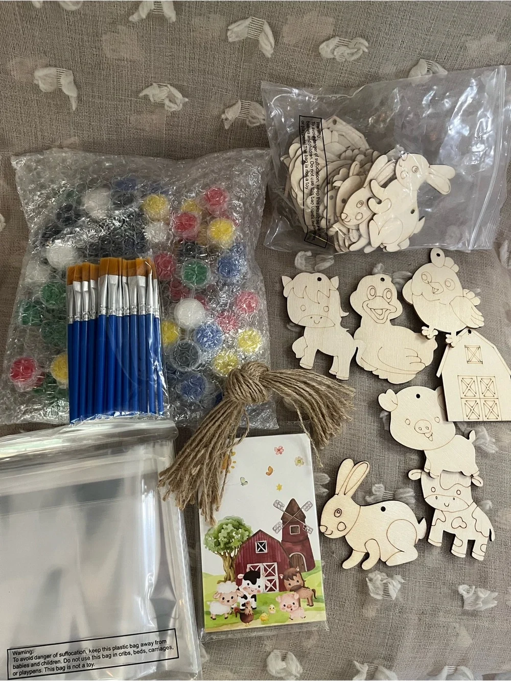 Wooden Farm Animal Paint Kit with Brushes and Paints - Natural Wood